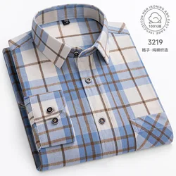 Chemise brossée à manches longues coupe régulière pour hommes 100% pur coton glunel doux poche unique confortable chemises à carreaux décontractées S-8XL