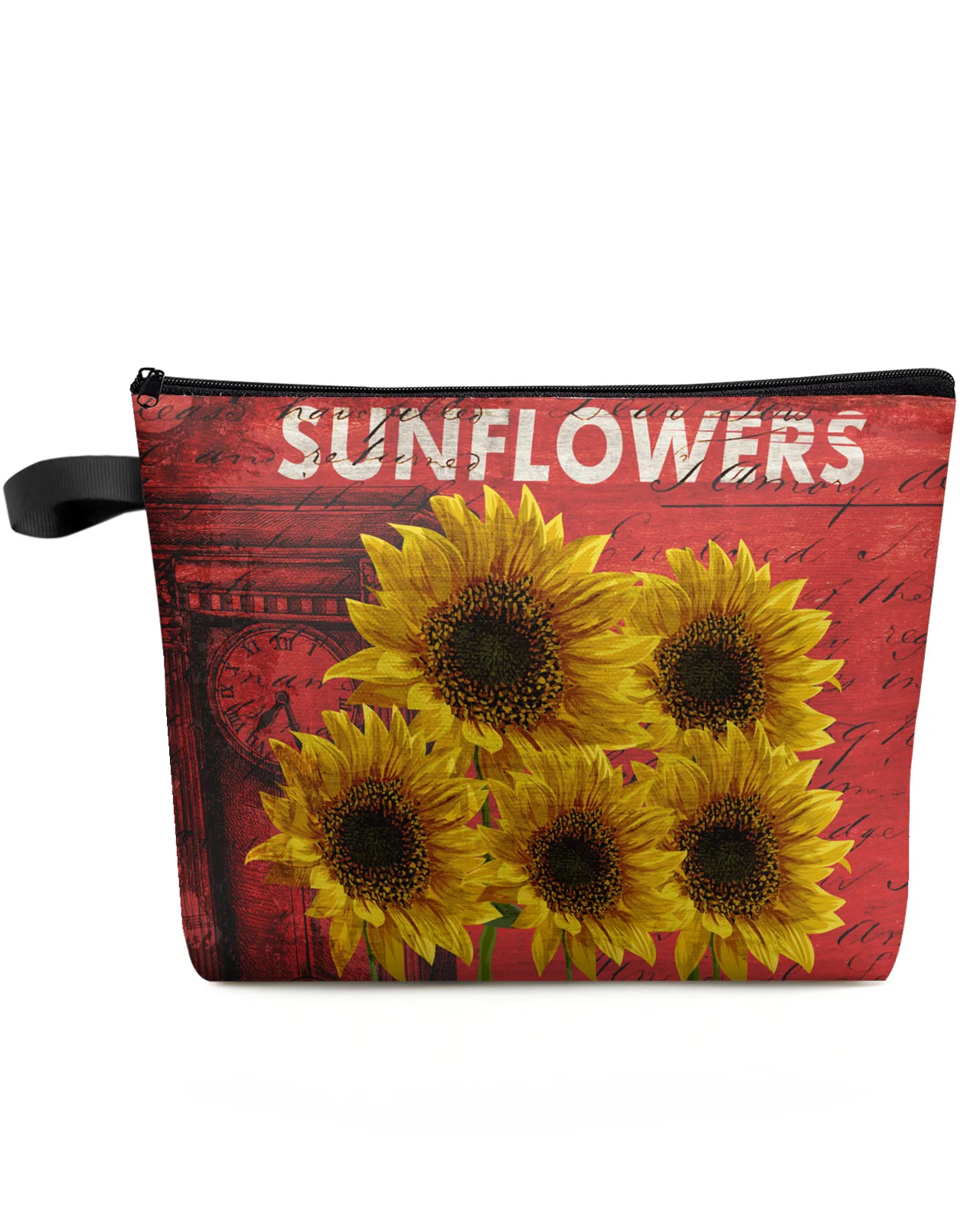 Sunflower Wood Grain Retro Farm Makeup Bag Pouch Travel Essentials Lady Women Cosmetic Bags Toilet Organizer Storage Pencil Case