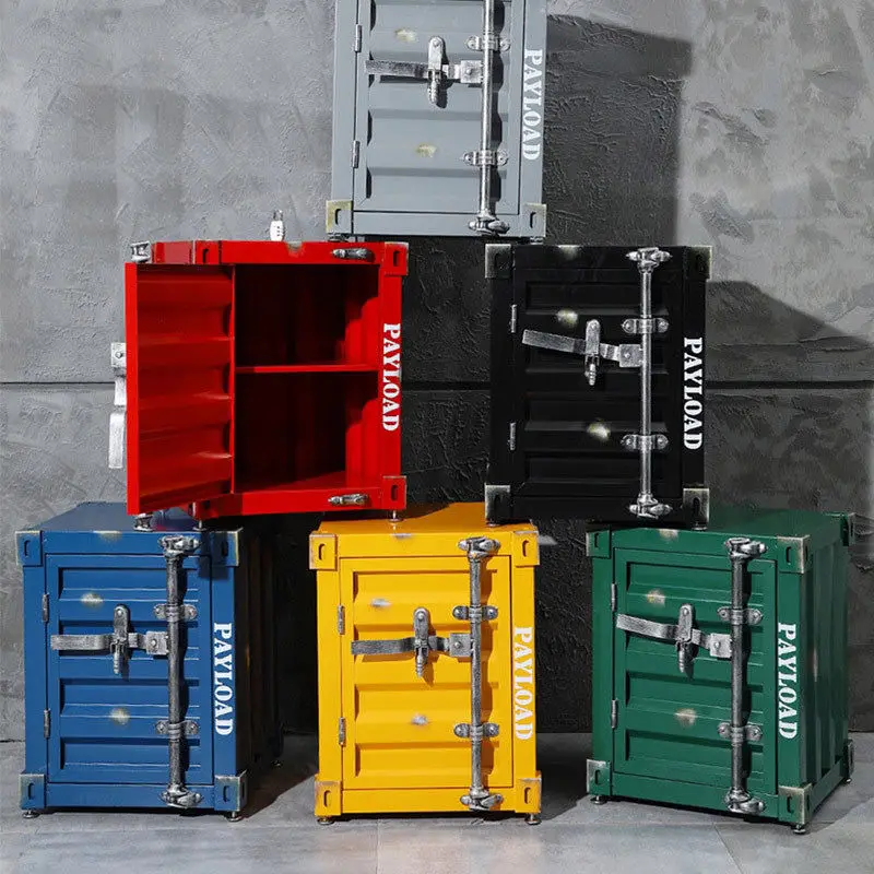 منضدة حاوية صناعية - خزانة تخزين عتيقة، طاولة بجانب السرير ريفية، معدنية وخزانة ملابس، ديكور منزلي فريد #2