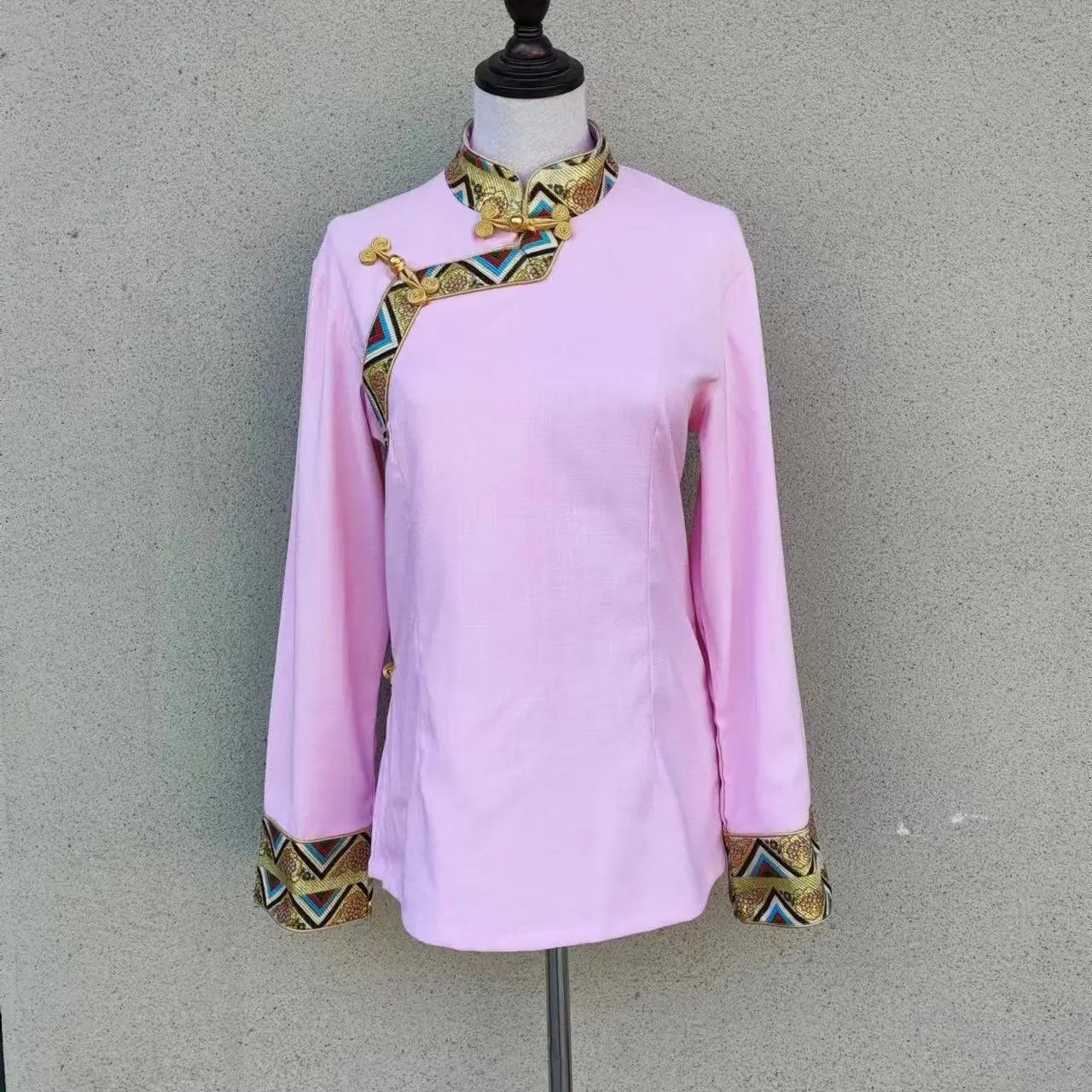 2024년 인기 신상 중국 스탠드 칼라 긴팔 티베트 스타일 민족 의상 셔츠