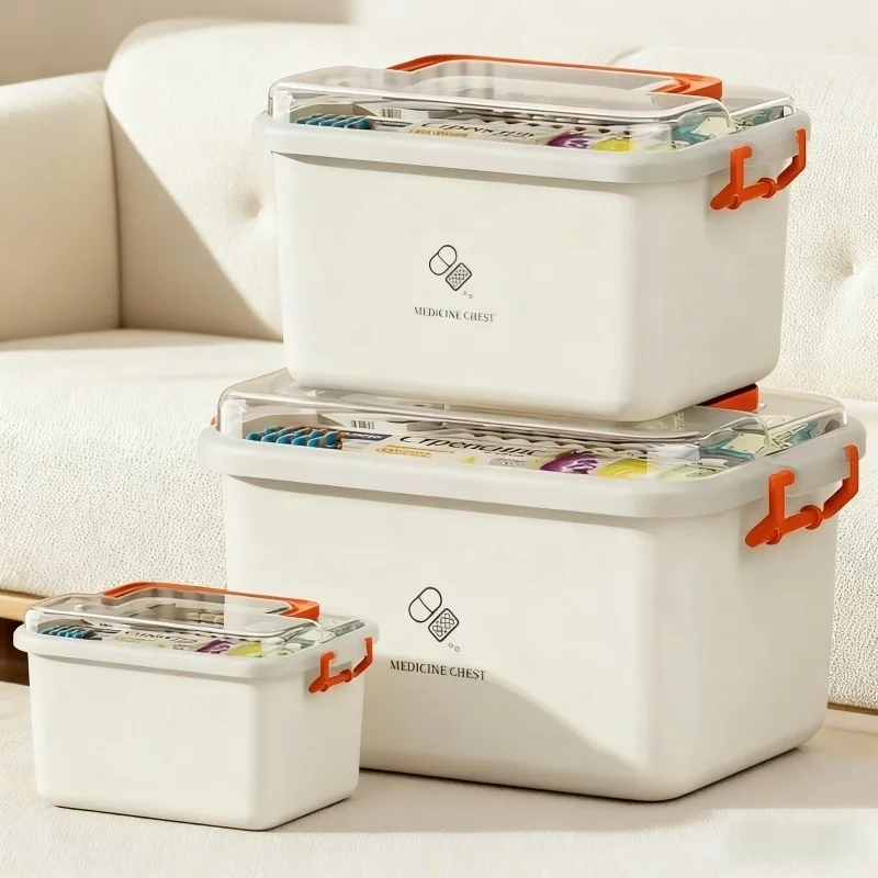 

transparent lid Large Capacity Medicine Box First Aid Med Kit Family Emergency Medicine Box with Multi-layer Drug Storage Case