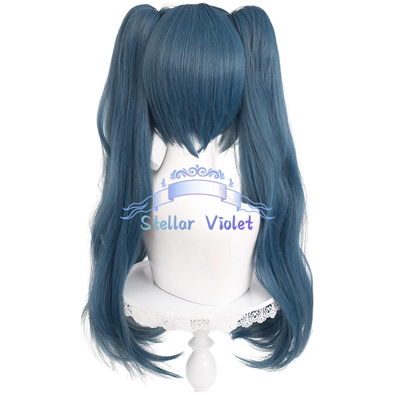 เกม Azur Lane วิกผม Regensburg คอสเพลย์ Wigs ชุดคอสเพลย์ 70 ซม.ผมยาวสีน้ําเงินเข้ม Double Ponytails Regensburg วิกผมสังเคราะห์