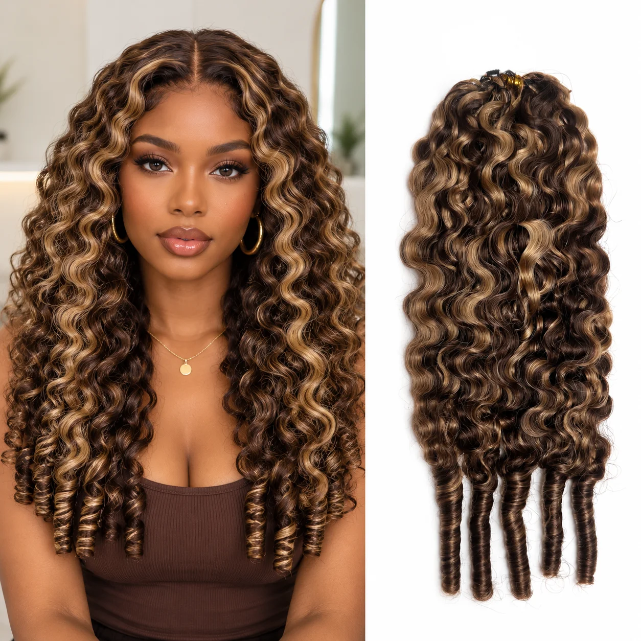 Highlight 4/27 Burmese Curly Crochet Human Hair Bundles Miracle Knots Boho Braids Knotless Pre-Separated Invisible Crochet Hair