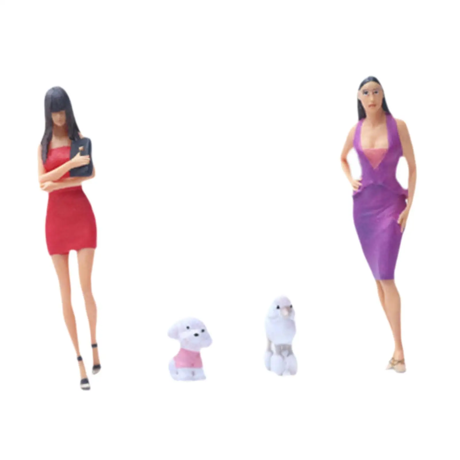 2 Stuks 1/64 Diorama Feamle Figuur Met 2 Hond Fariy Tuin Foto Props Hars Handbeschilderd Decoratie Karakter Beeldjes Voor kinderen