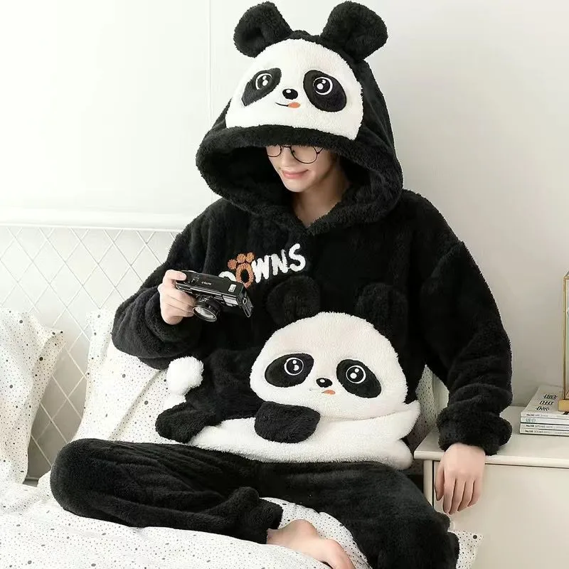 Pijama de franela gruesa para mujer, conjunto de ropa de dormir con diseño de perro, Panda, Tigre, joven, Coral, para Otoño e Invierno