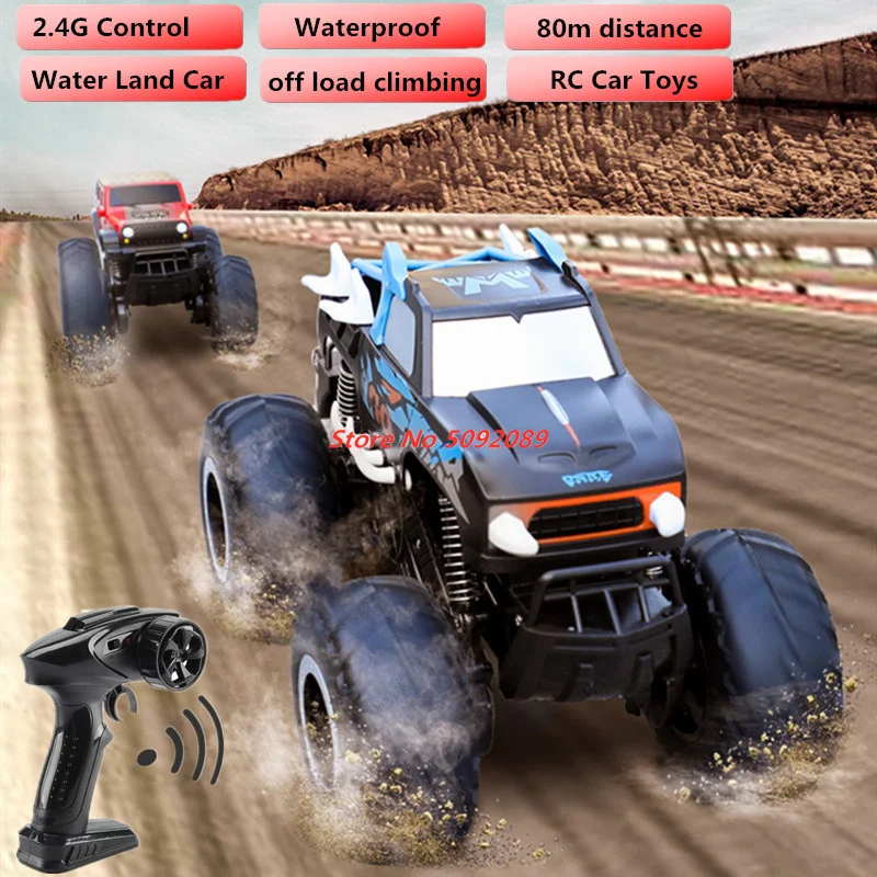 2.4G 1/16 Scale Amphibious Big Wheel RC Car Waterproof Off Road Vehicle Driving On Road and Water Racing Car Flash Lights Toys