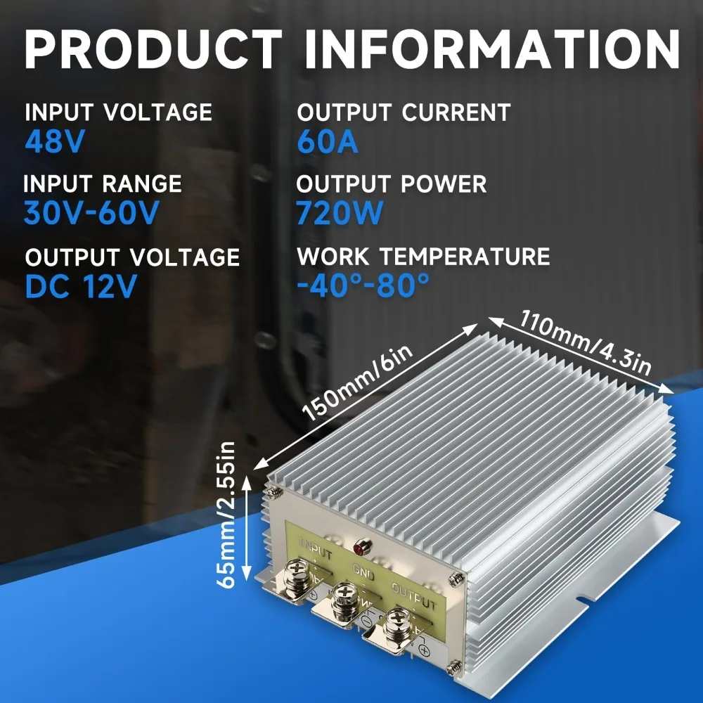 DC 36V 48V to 12V 13.8V 50A 60A Voltage Converter Reducer Converter Voltage Regulator Waterproof Power Transformer for Golf Cart