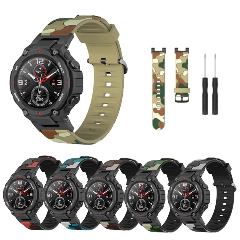 Camouflage Silicone Straps For Amazfit T-Rex 2 Smart Watch Band Metal Connector Sport Belt For Xiaomi Huami Amazfit T REX Pro