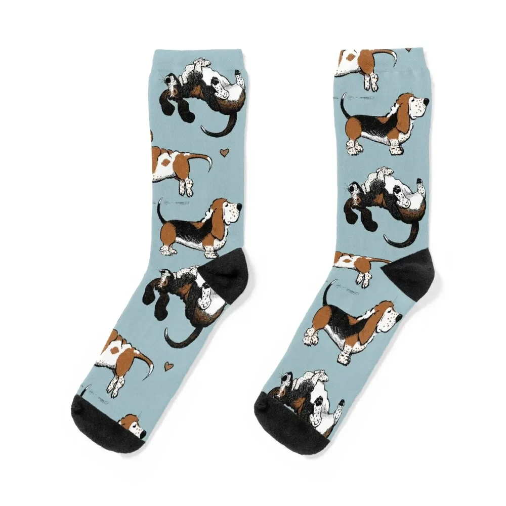 

Basset Buddies on Blue Socks cool retro anime Socks Male Women's