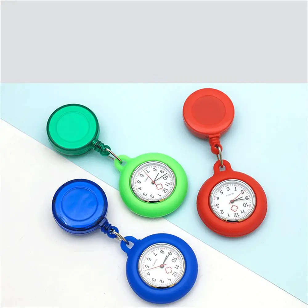 Silicone Quartz Clock Brooch Pin Retractable Nurse Watch Fob Watch Doctor  Hanging Pocket Watch