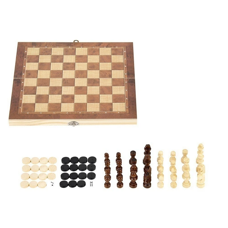 Wooden Foldable 3 In 1 Chess Backgammon Wooden Board Folding Board Game