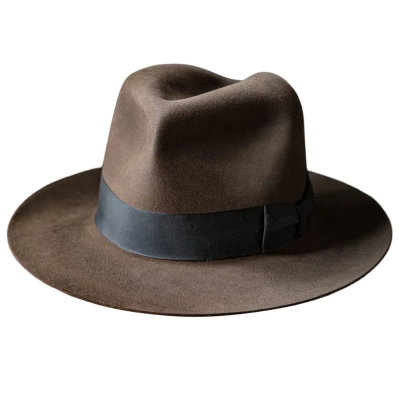 P9FE Elegante Woll-Trilby-Mütze, stilvolle Wintermode-Mütze, Kopfbedeckung für den täglichen Gebrauch – Detail 1