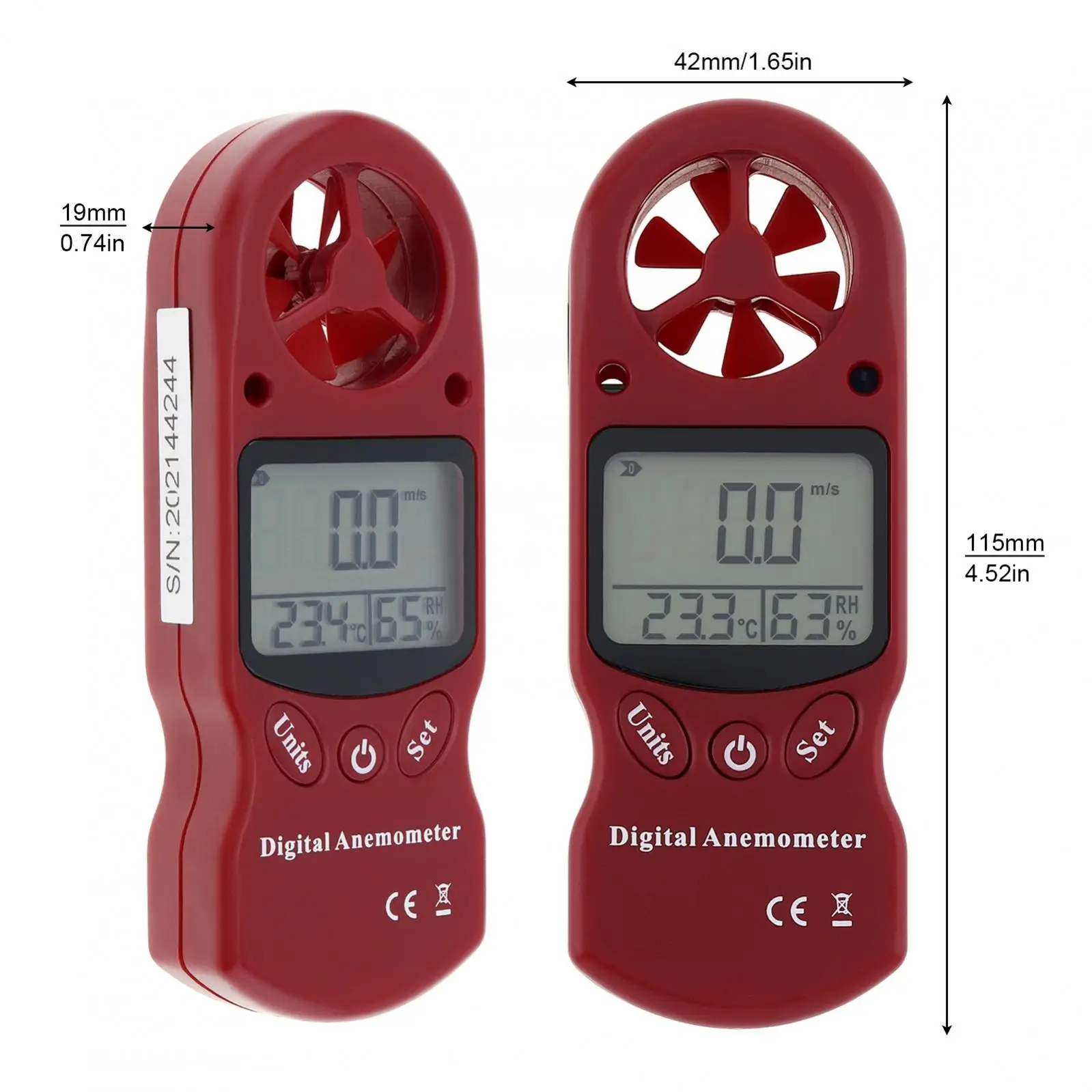 3 In 1 Digital Anemometer Handheld Wind Speed Meter Temperature and Humidity for Measuring Wind Speed with Backlight LCD Screen