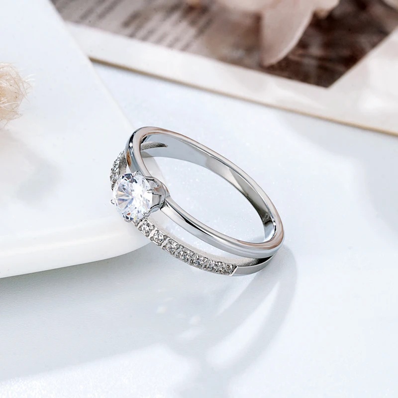 Klassisches Design, Doppelzinken-Set, Kristall- und Zirkon-Ring, Edelstahl, hochwertiger Schmuck, Hochzeitspaare, romantische Geschenke – Detail 4