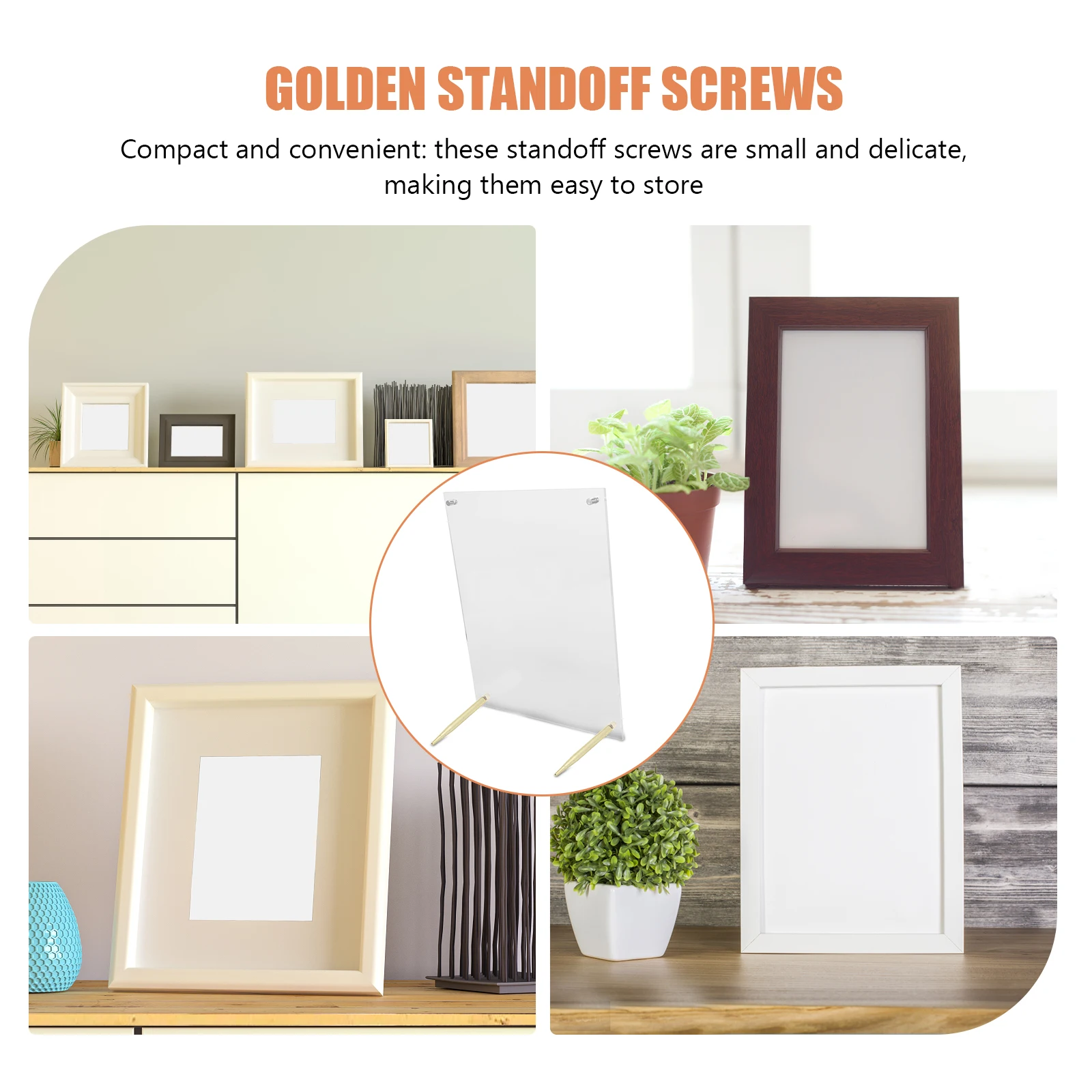 

6Pcs Desktop Picture Frame Stand Support M4 Golden Screw Hardware for Acrylic Signs Posters Frame Installation Accessories