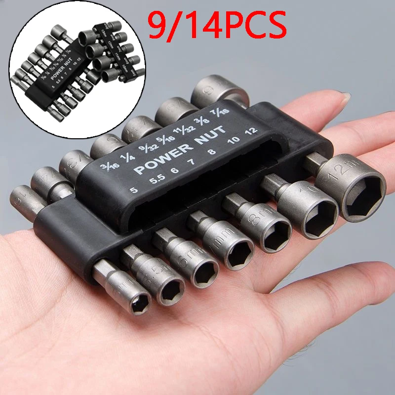 9 Pieces/14 Pieces Strong Socket Hex Wrench Hexagonal Handle Screwdriver Socket Extension Rod Pneumatic Screwdriver Insert