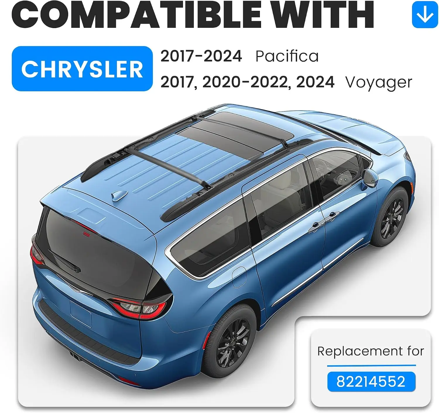 Roof Rack Side Rail & Cross Bar Compatible with 2017-2024 Chrysler Voyager/Pacifica Replacement for 82214552 Crossbar Rails for