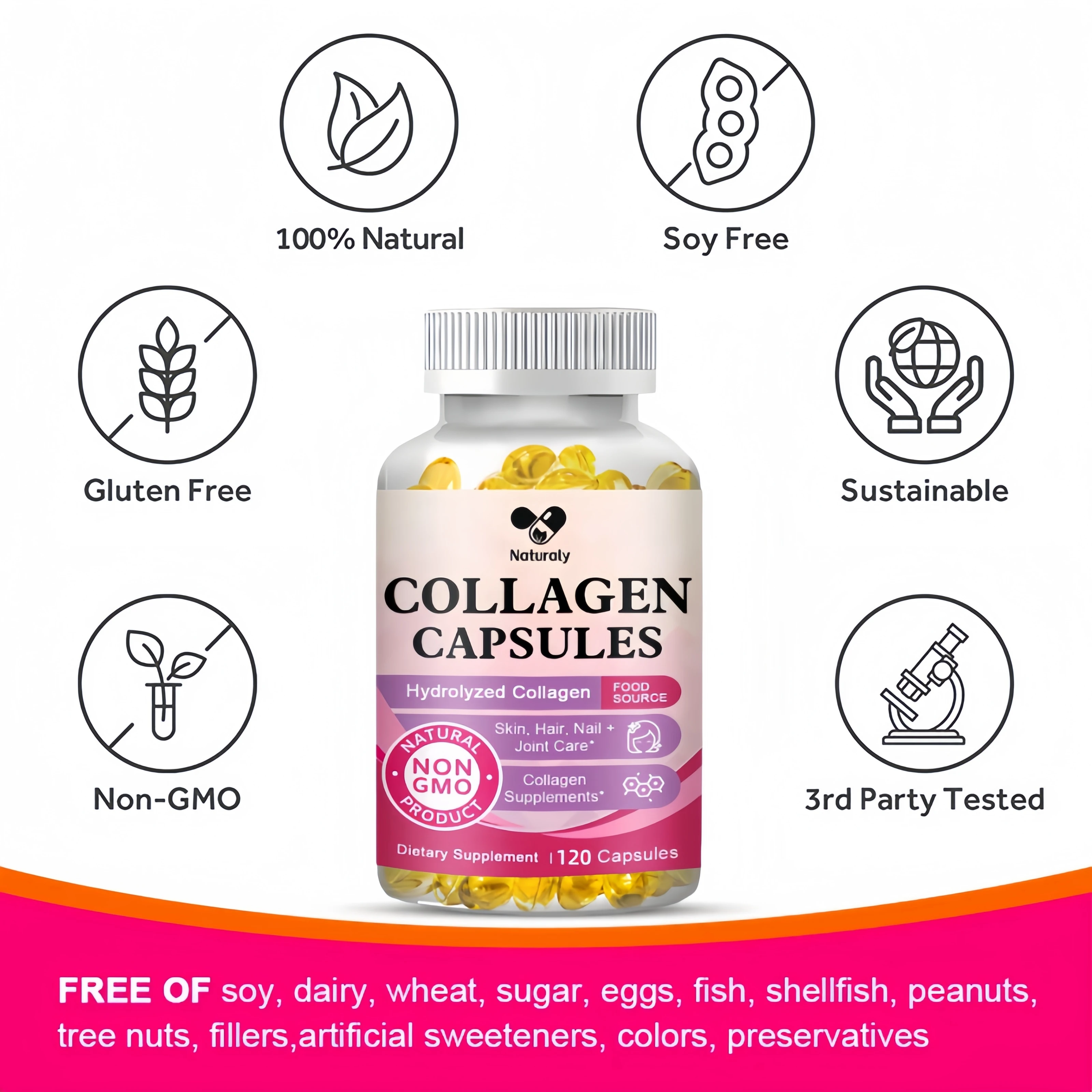 Hydrolyzed Collagen Capsules Support Joint & Hair & Nails & Skin Care Collagen Supplement Vitamins & Minerals