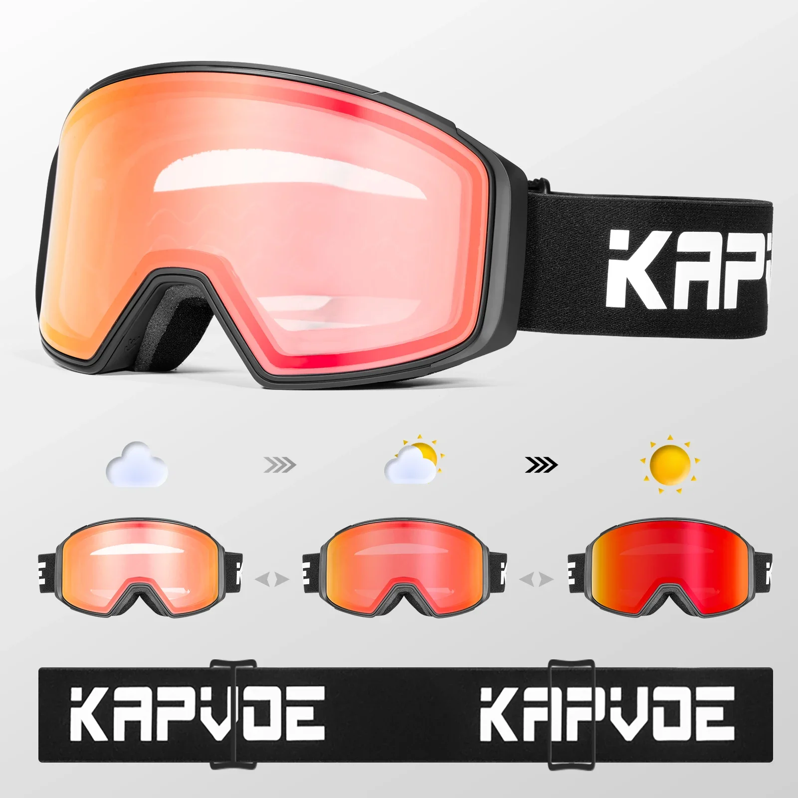 Kapvoe-Professional Winter Color Photochromic Ski Goggles Men Snowmobile Anti-Fog Snowboard goggles Women Ski Equipment UV400