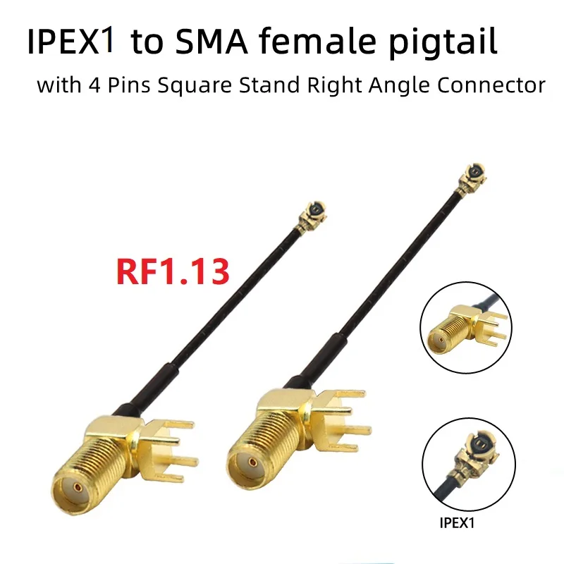 2pcs IPX IPEX1 /IPEX4 to SMA female pigtail with 4 Pins Square Stand Right Angle Connector Jack PCB Panel Mount Plug RF Adapter