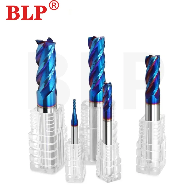 HRC65 4-Flute Tungsten Steel blue Milling Cutter Alloy Stainless Steel Special Milling Cutter Quenched Hard Coated CNC Tools