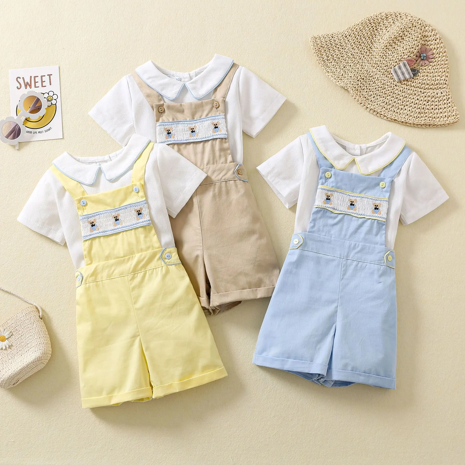 Spanish Baby Boy Clothes Children Shirt And Suspenders Pants Two Piece Outfits Kids Summer Top Shorts Jumpsuit Clothing Sets