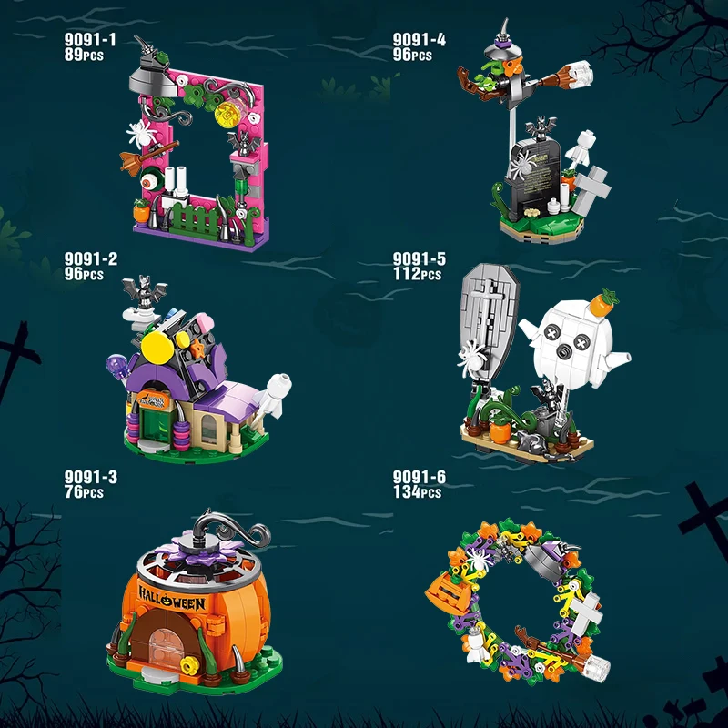 Halloween 6-in-1 bouwstenen set Spooky spookhuis Ghost Train Bricks speelgoed Halloween cadeau voor kinderen
