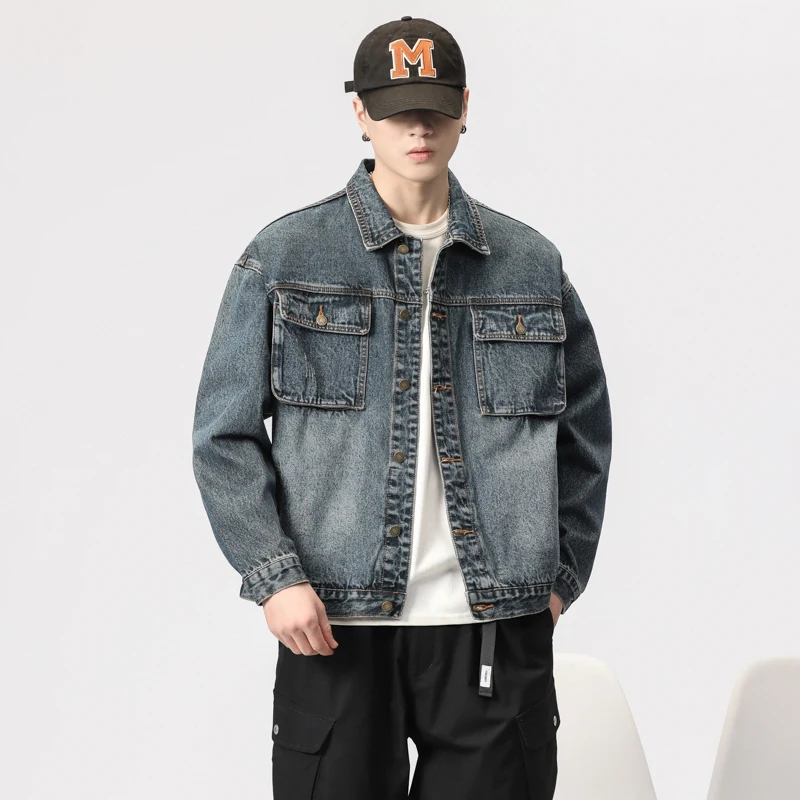 

Autumn Winter New Men's Vintage Washed Denim Jacket Fashion Street Dilapidated Tooling Coat Motorcycle Male Jean Jackets 5XL