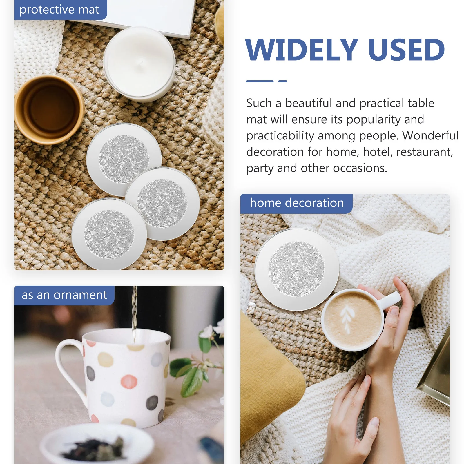 

4Pcs Rounded Glass Craft Coasters Cup Mats Heat Resistant Decorative Table Placemat for Home Bar Restaurant Coaster