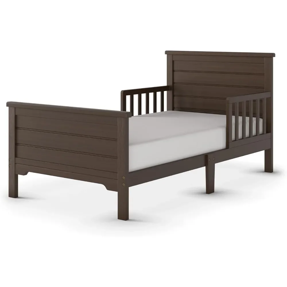 Flat Top Toddler Bed for Kids with Guard Rails, Low to Ground Design,  Featuring Clean Lines to Match Any Décor