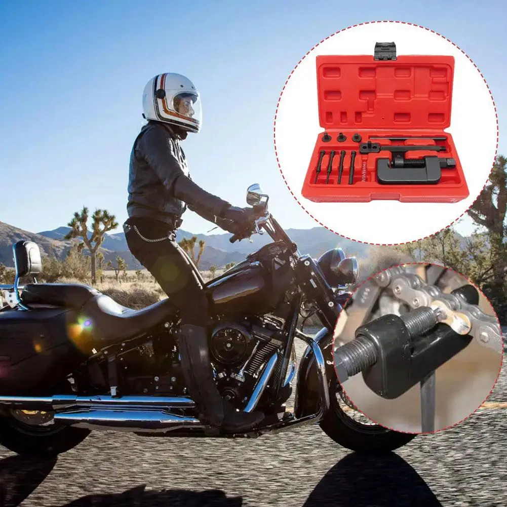 

13PCS Versatile Chain Repair Tool Set Motorcycle Chain Red Case Duty Link Bike Remover W/h Splitter Heavy Set Riveter Motor V7E8