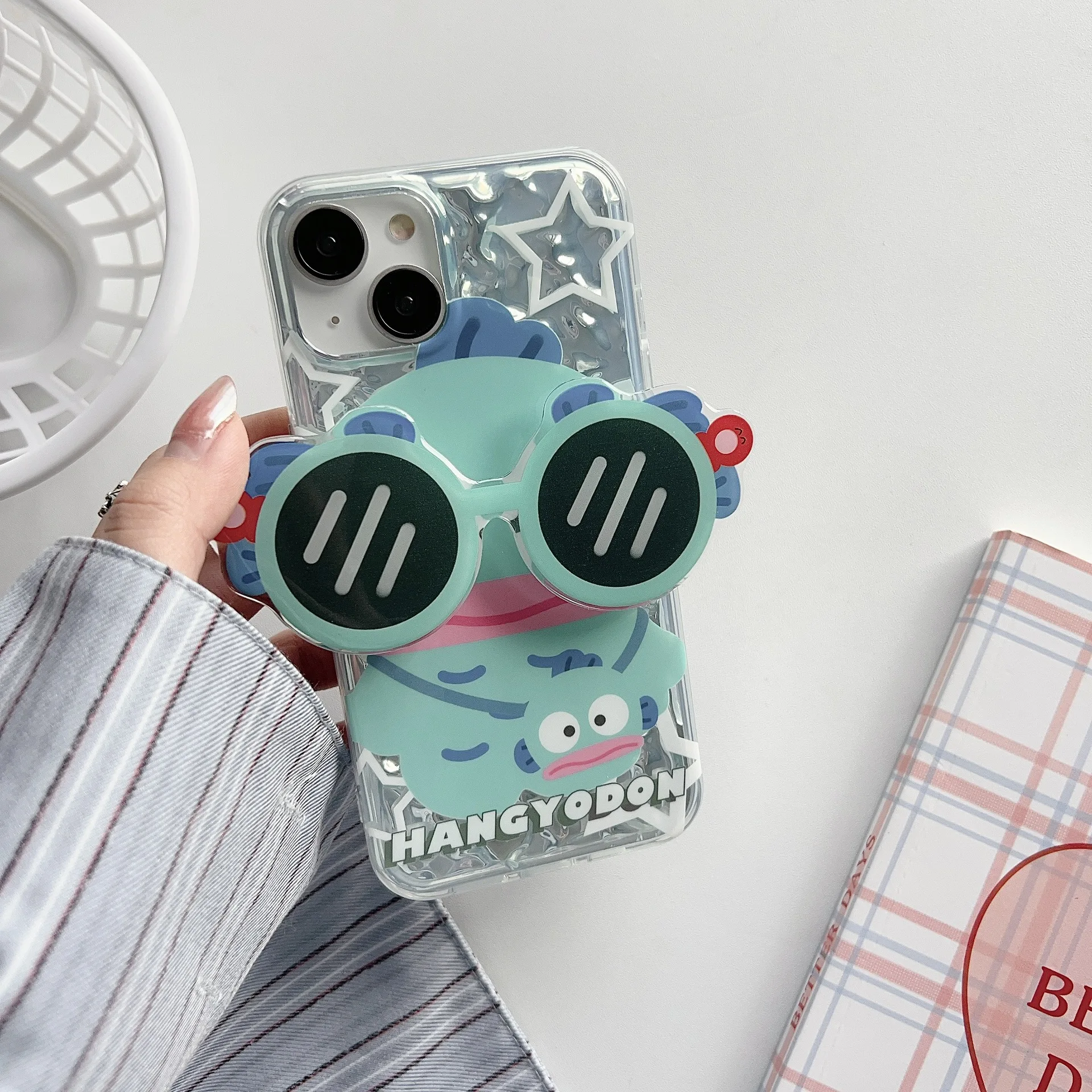 Sanrio Cute Hangyodon Cartoon Anti-Fall Phone Cover for Iphone 11 12 13 14 15 promax Mobile Phone Case with Sunglasses Holder