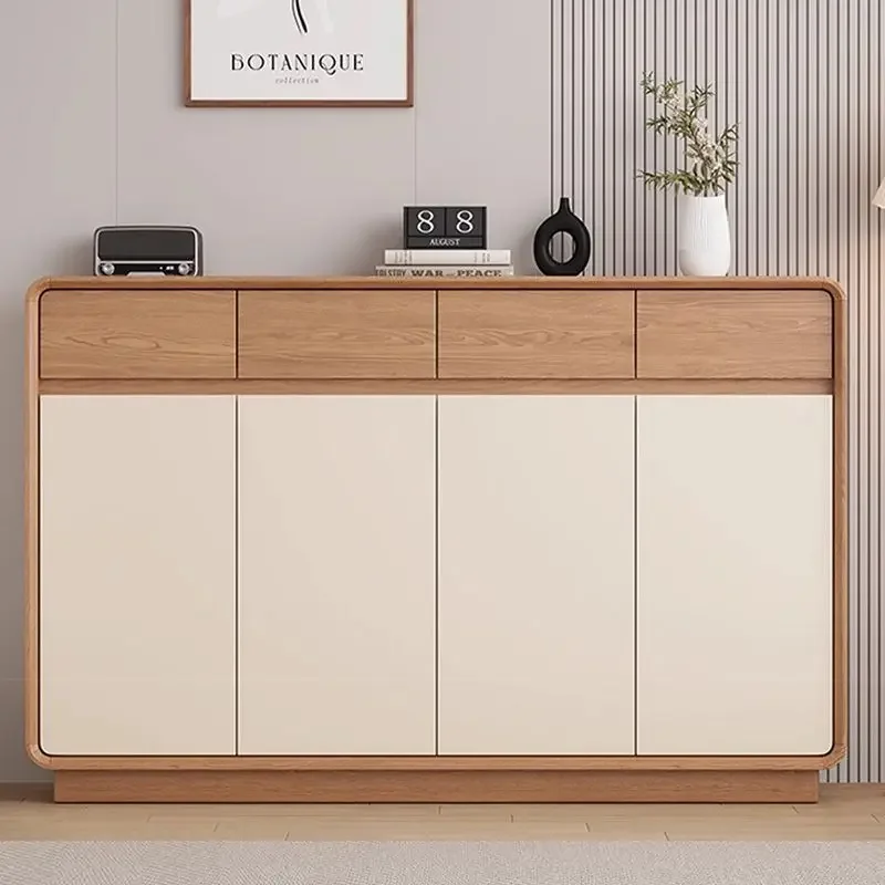 Solid wood shoe cabinet against the wall at the entrance of the house, simple and large-capacity multi-layer locker for home use
