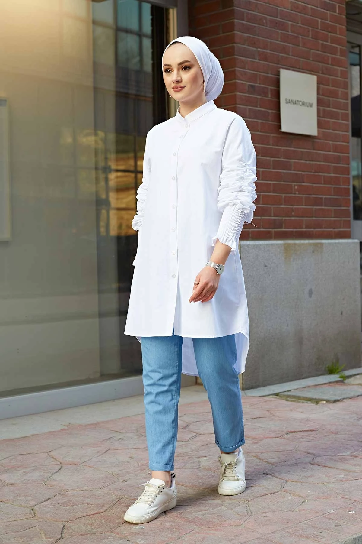 Sleeve Büzgülü Poplin Shirt TH-White