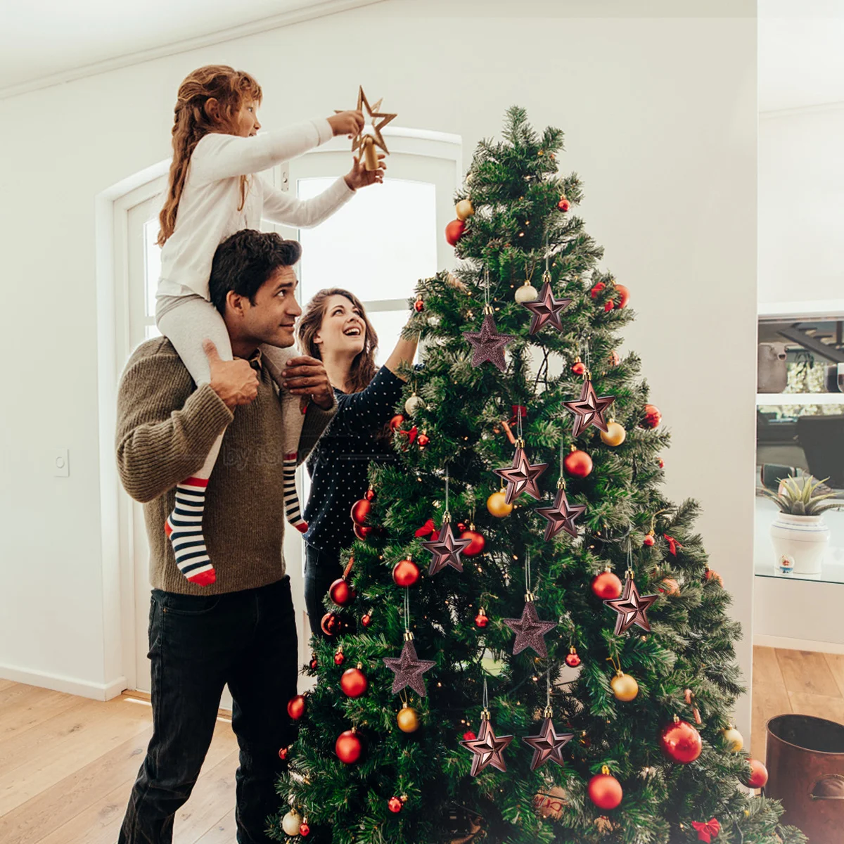 

18Pcs Christmas Plastic Star Hanging Decor Eco-Friendly Five-Pointed Star Ornament for Tree Home Holiday Decoration