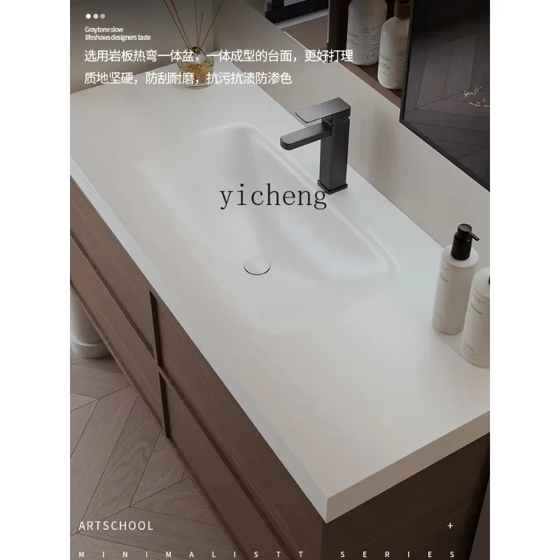 YS-9 walnut rock slab hot bending integrated basin bathroom cabinet toilet wash basin face washstand