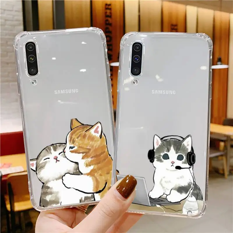 Cartoon Cat cute Phone Case Transparent For Samsung Galaxy A S 22 52 20 21 71 10 51 50 12 40 fe ultra plus