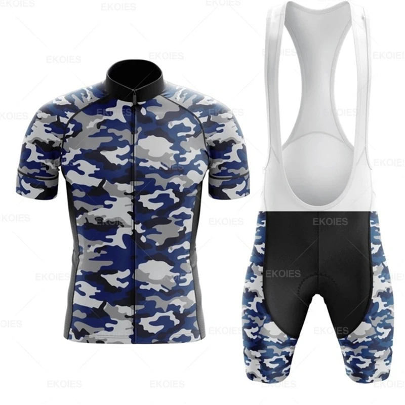 Camouflage Cycling Jersey Set for Men, Team Mountain Bicycle, Bike Clothing, Short Sleeve Suit, Training Breathable Race Uniform