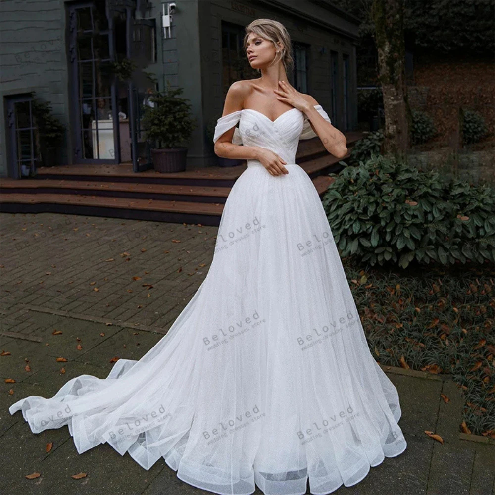 

Simple Wedding Dresses A-Line Tulle Tiered Bridal Gowns Off The Shoulder Robes For Formal Party Backless Vestidos De Novia 2024