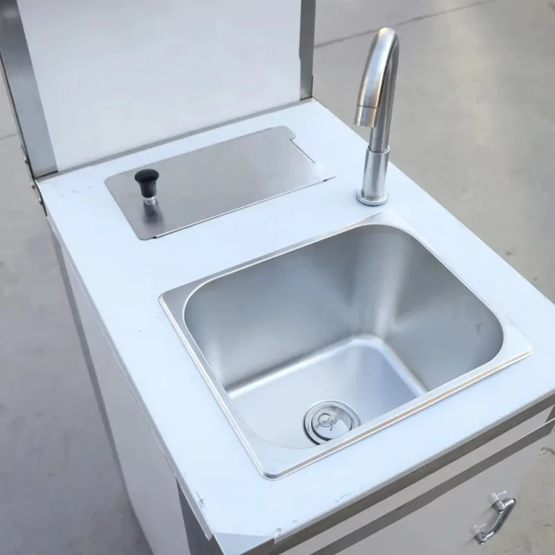 

Outdoor Mobile Stainless Steel Wash Basin / Sink – with Heating Faucet, Foot Switch, Portable Design, Camping, RVs, Outdoor