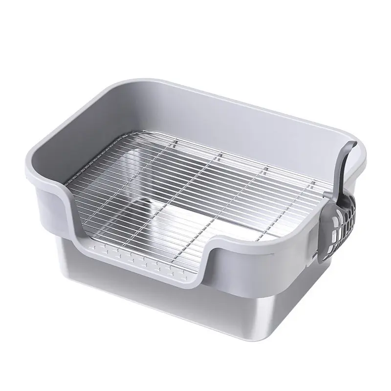 Large Rabbit Litter Box with Stainless Steel Grid Anti-Splash Bunny Toilet Small Animals High Wall Toilets Removable Easy Clean