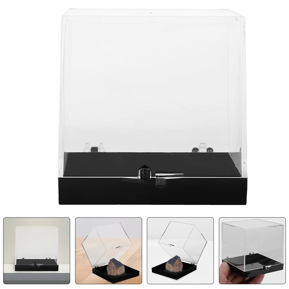 6.8x6.8x6.8 Black Base Gemstone Display Case Rock Collection Box Transparent Storage Bin Mini Display Stand Scratch for Mineral