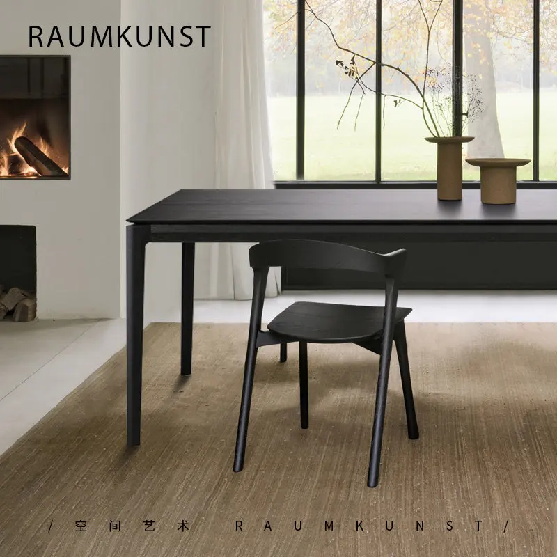 

PYJ Nordic imported furniture full oak solid wood black high-end small apartment dining table
