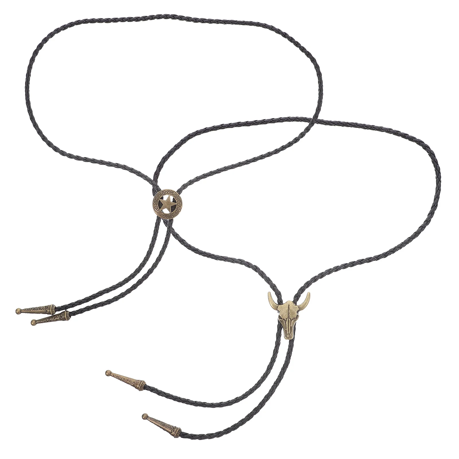 2Pcs Western Cowboy Neck Tie Vintage Ox Skull Pendant Necklace Retro Style Bolo Tie Men Accessories Mens Ox Skull Necklace