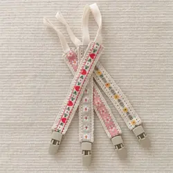 Embroidery Floral Baby Cloth Pacifier Chain Ethnic Style Adjustable Nipple Holder Clips Teether Toys Straps Dummy Clips