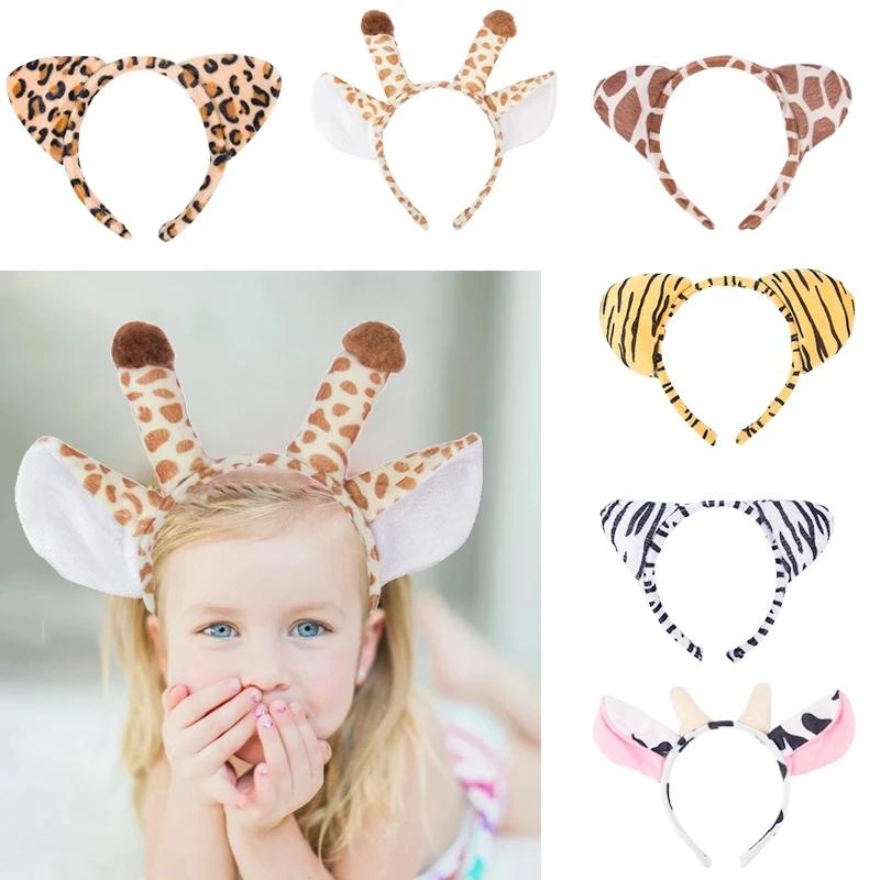 Child Adult Animals Ears Headband Cartoon Rabbit Giraffe Tiger Hairband Cosplay Costume Hair Band Birthday Party Prop Decoration