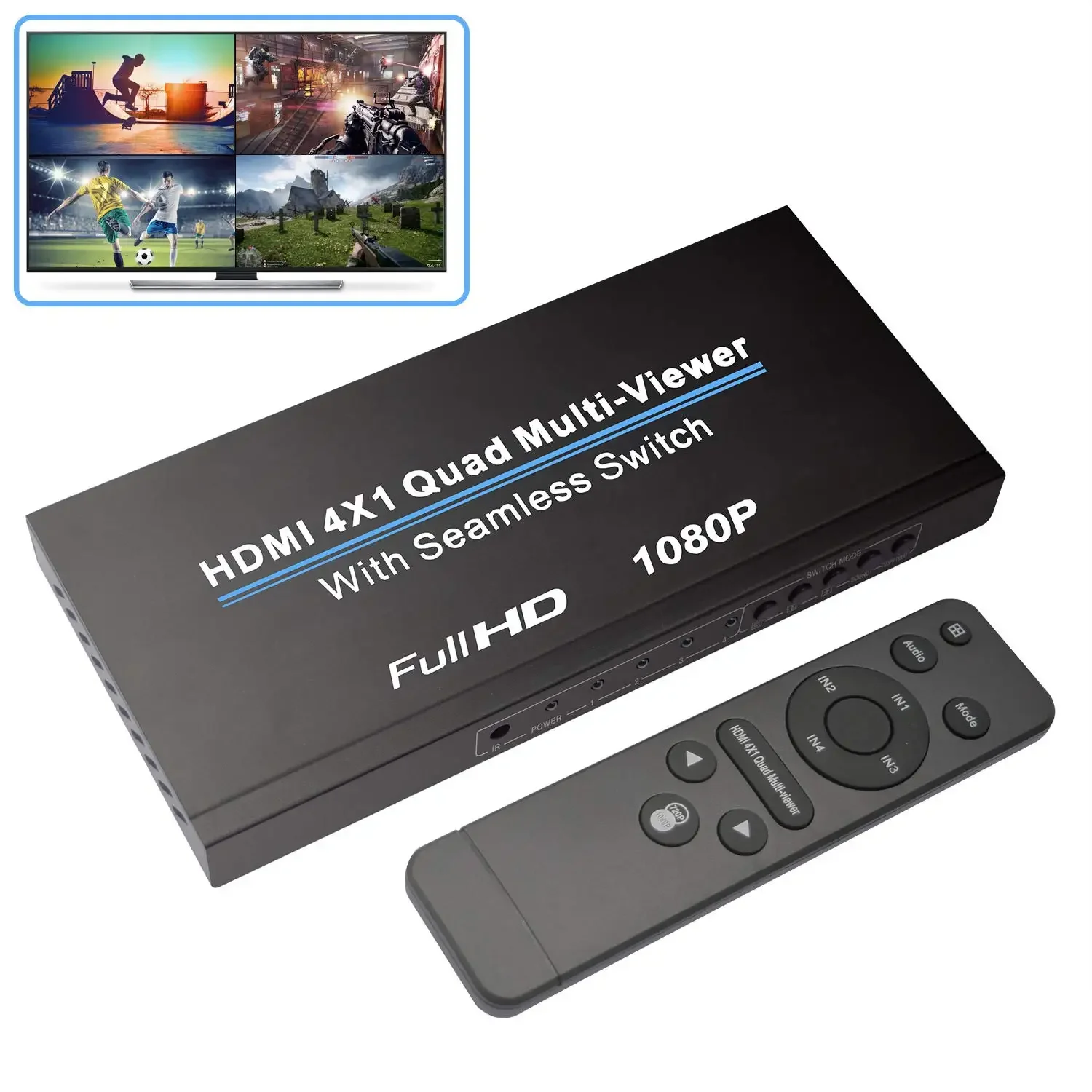 Full HD 1080P 4x1 Quad HDMI Multi-viewer 4 Input 1 Output With Seamless Switch