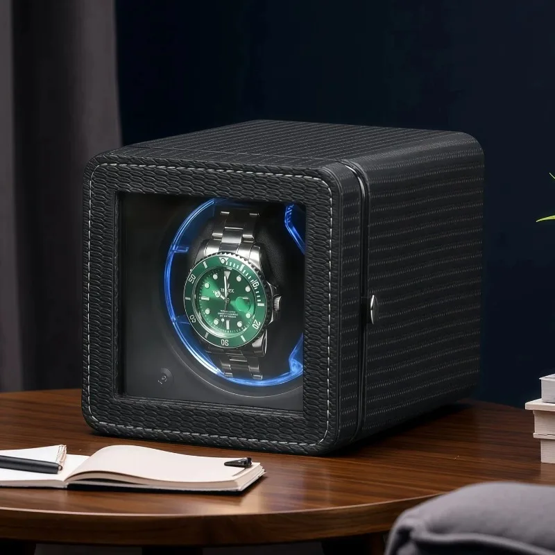 1 Slot Silent Automatic Watch Winder Leather Watch Winders Woven Pattern Watches Winding Box Mechanical Wrist Timepiece Winder