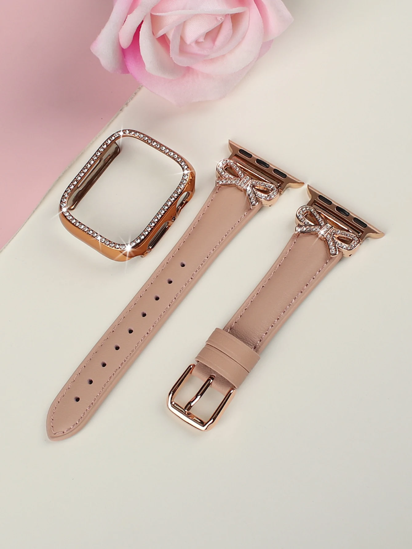 2 шт. ремешок с бантом для Apple Watch 40/41/42/44/45/46/49, женский блестящий кожаный ремешок со стразами, для iWatch SE серии 10 9 8 7 6 5 4