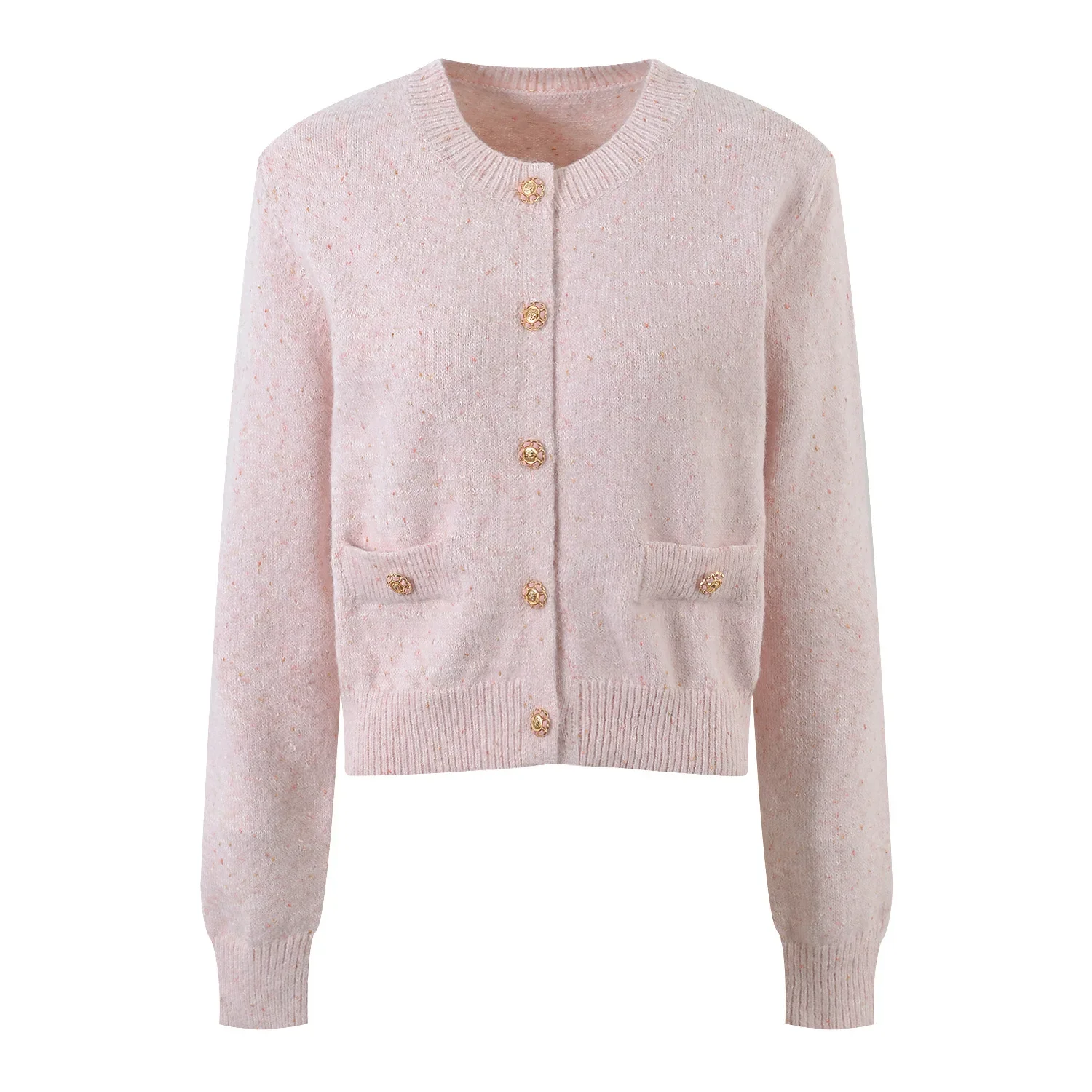 High End European Goods Pink Graceful Round Neck Long Sleeve Sweater Women Elegant Socialite Sle Short Top Knit Cardigan